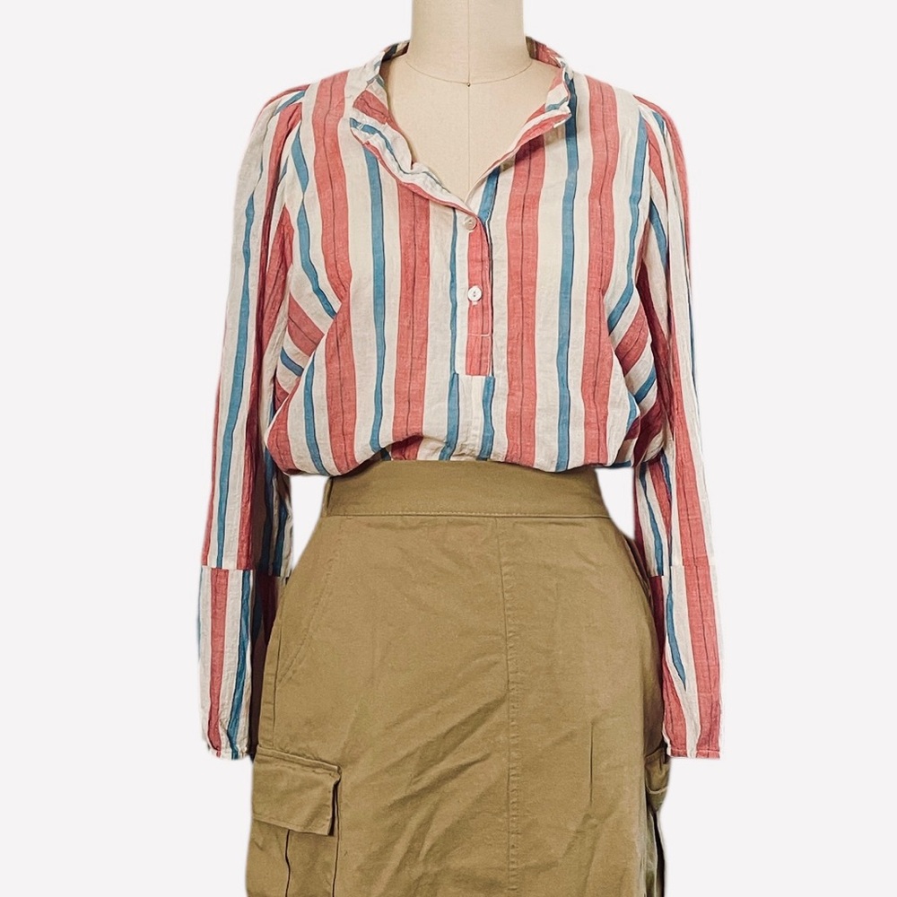 Pietsie_Striped Top Red, Blue, & Cream cotton/linen_Large